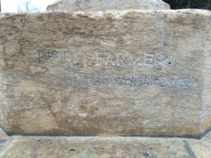 DSL War Memorial carving of Pte R.J, Farmer Royal Berkshire Regt